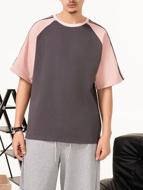 Stripes Patchwork Cooling Sensation Color-blocked T-shirts