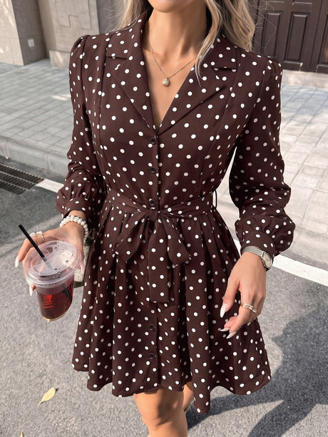 Lace-up Buttons Polka Dots Coats