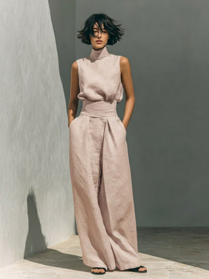 Turtleneck Simplicity Jacket High Waist Wide-leg Pants Set 2-piece Sets