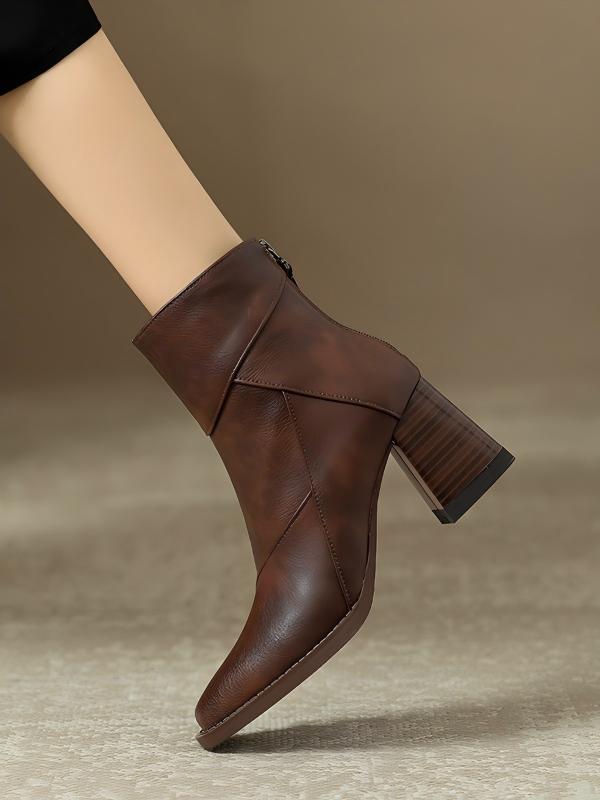 Solid Color Geometric Patchwork Chunky Heel Women's Boots