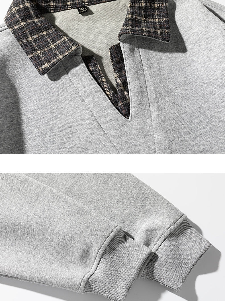 Retro Plaid Fake Two Pieces V-neck Polo Shirt