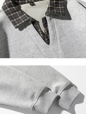 Retro Plaid Fake Two Pieces V-neck Polo Shirt