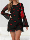 Leopard Print Round Neck Long Sleeve Mini&Short Dresses