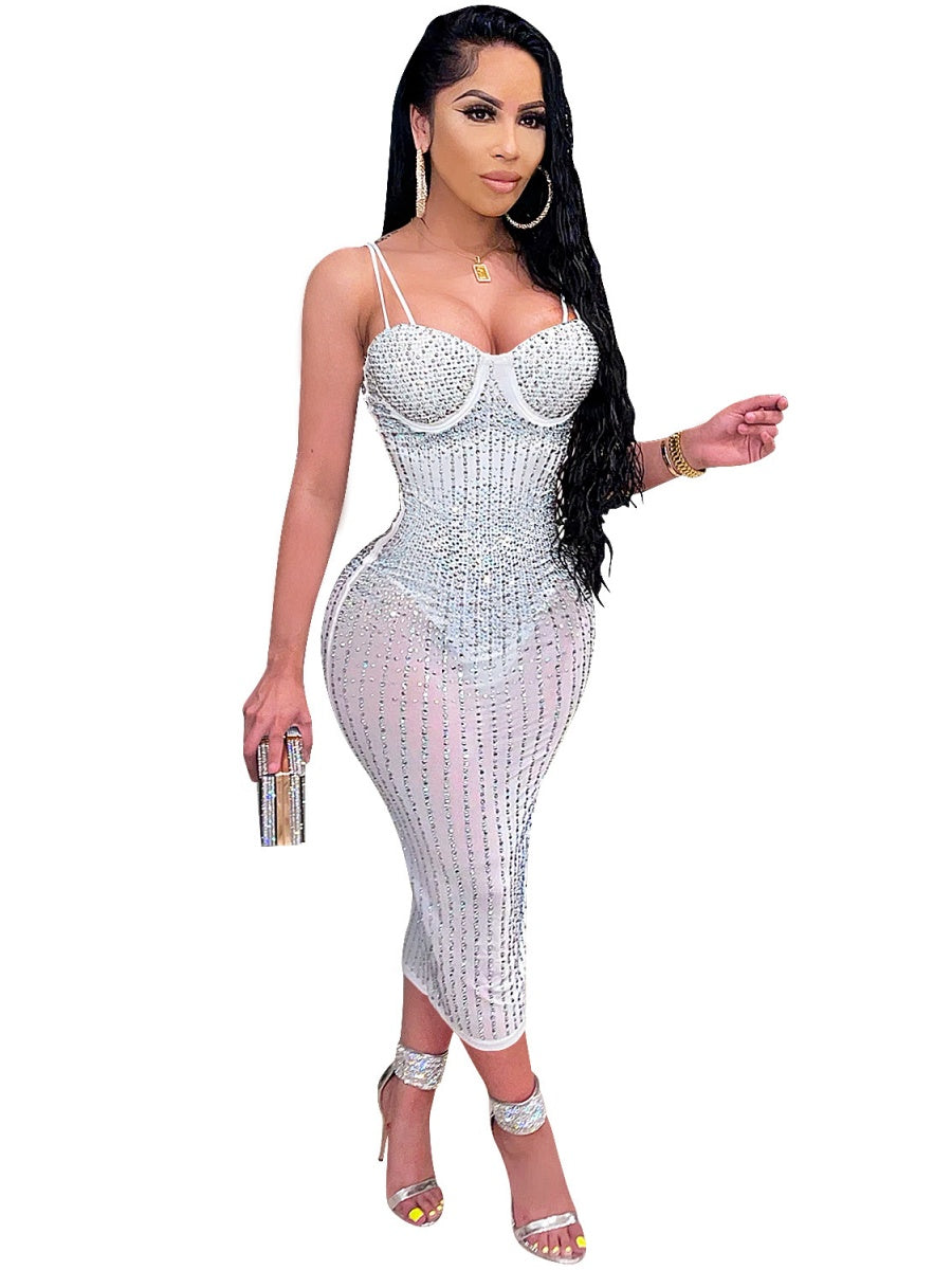 Hip-hugging Rhinestone-studded Midi Dresses