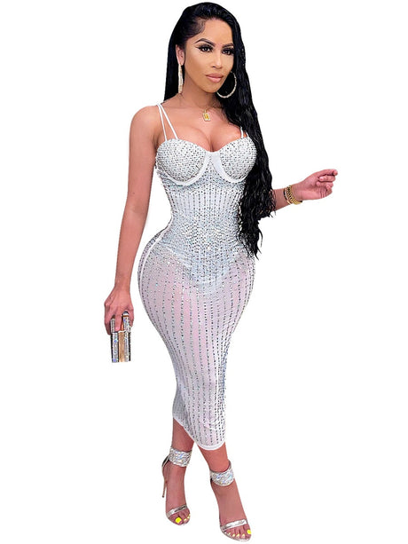 Hip-hugging Rhinestone-studded Midi Dresses