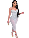 Hip-hugging Rhinestone-studded Midi Dresses