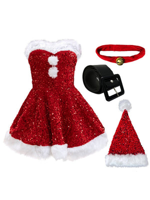 Christmas Sequined Plush Dress Hats Belts Multi-piece Sets