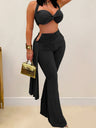 Pleated Ribbons Strapless Lace-up Pants 2-piece Sets
