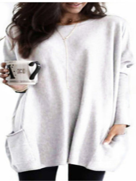 Pocket Round Neck Long Sleeve T-shirts