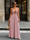 Stripes Backless V-neck Sleeveless Maxi Dresses