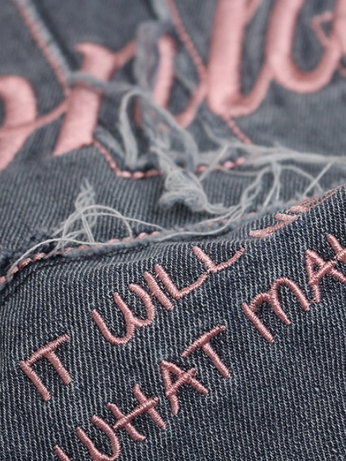 Patches Embroidery Gradient Personality Denim T-shirt