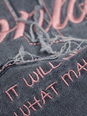 Patches Embroidery Gradient Personality Denim T-shirt