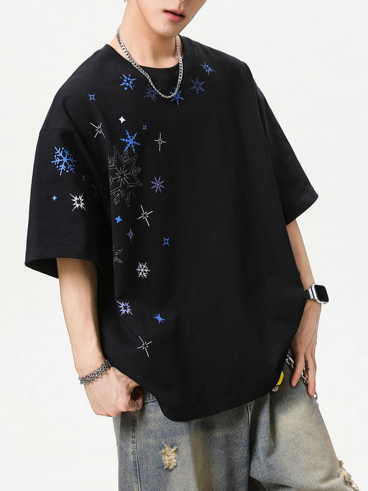 Snowflake Printed Breathable Loose-fit T-shirts