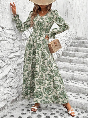 Floral Long Sleeve Square Collar Vacation And Leisure Maxi Dresses