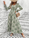 Floral Long Sleeve Square Collar Vacation And Leisure Maxi Dresses