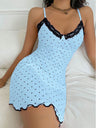 Heart Print Lace Trim Short Slip Dress