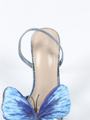 3D Butterfly Blue Iridescent High-heeled Sandals