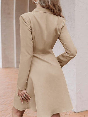 Solid Color Rayon Short Dress With Suit Collar