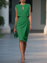Three-dimensional Embellished Cross-over Solid Color Knotted Round Neck Hollowed-out Midi Dress