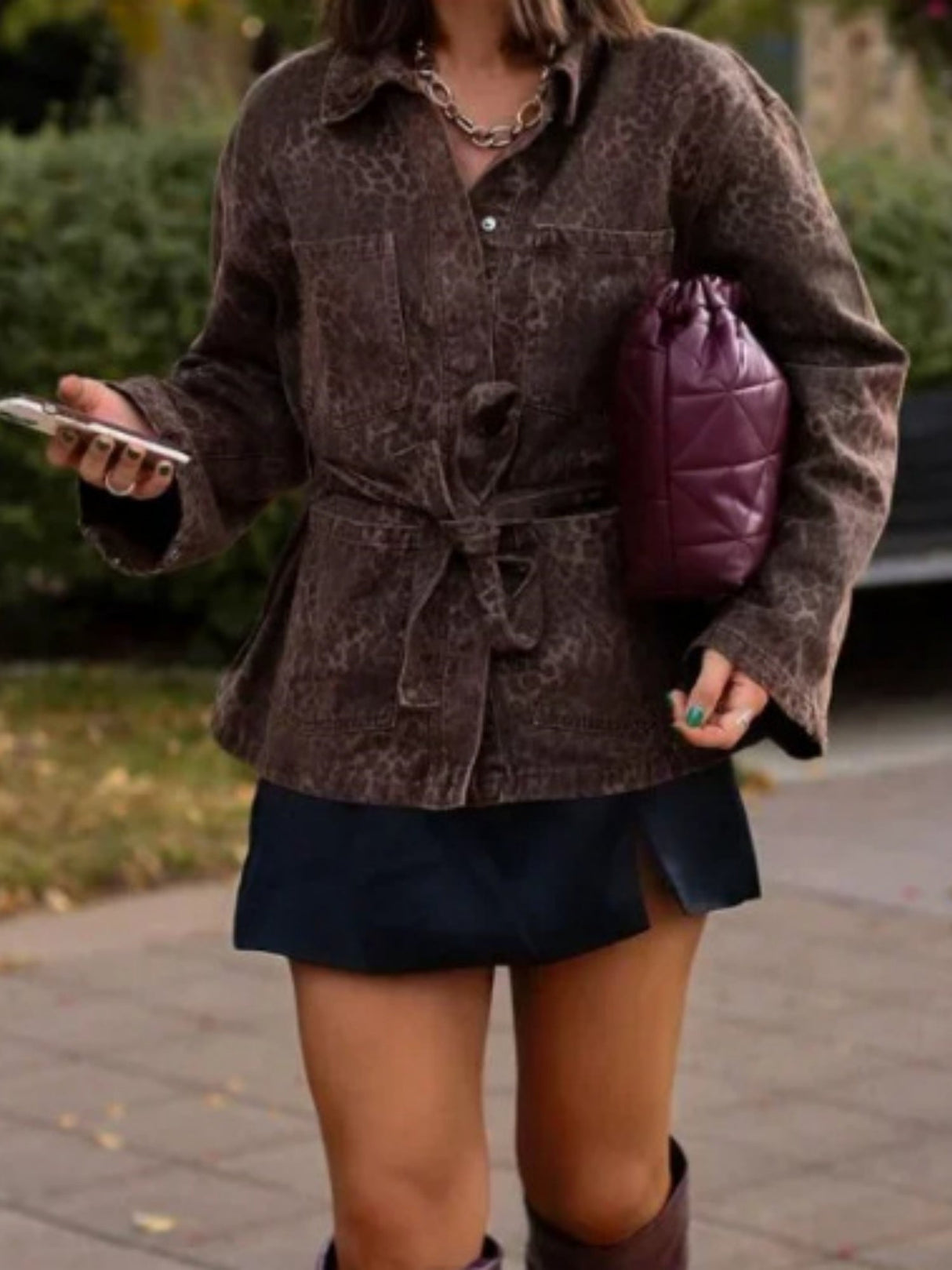 Blazers à revers imprimé léopard et lacets