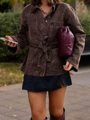 Blazers à revers imprimé léopard et lacets