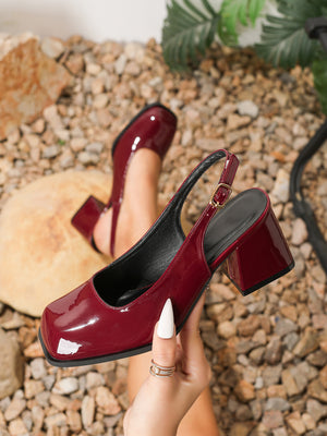 Square-toe Open-back Chunky Heel High Heels