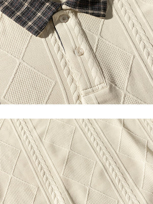 Knitted Jacquard Contrasting Colors Plaid Lapel Polo Shirt
