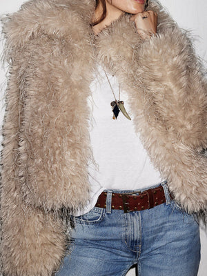 Collared Plush Retro Cardigan Long-sleeved Coat For Autumn And Winter