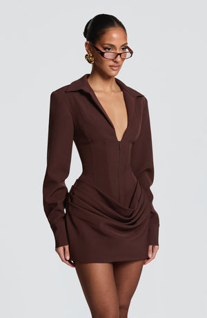 Sexy Deep V-neck Fishbone Zipper Waist-cinching Bodycon Dress