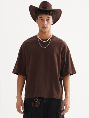 Liber Summer Men's Slightly short hem Solid Color T-shirts