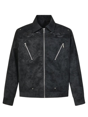 Pu Lightning Embroidery Water Proof Loose-fit Jackets