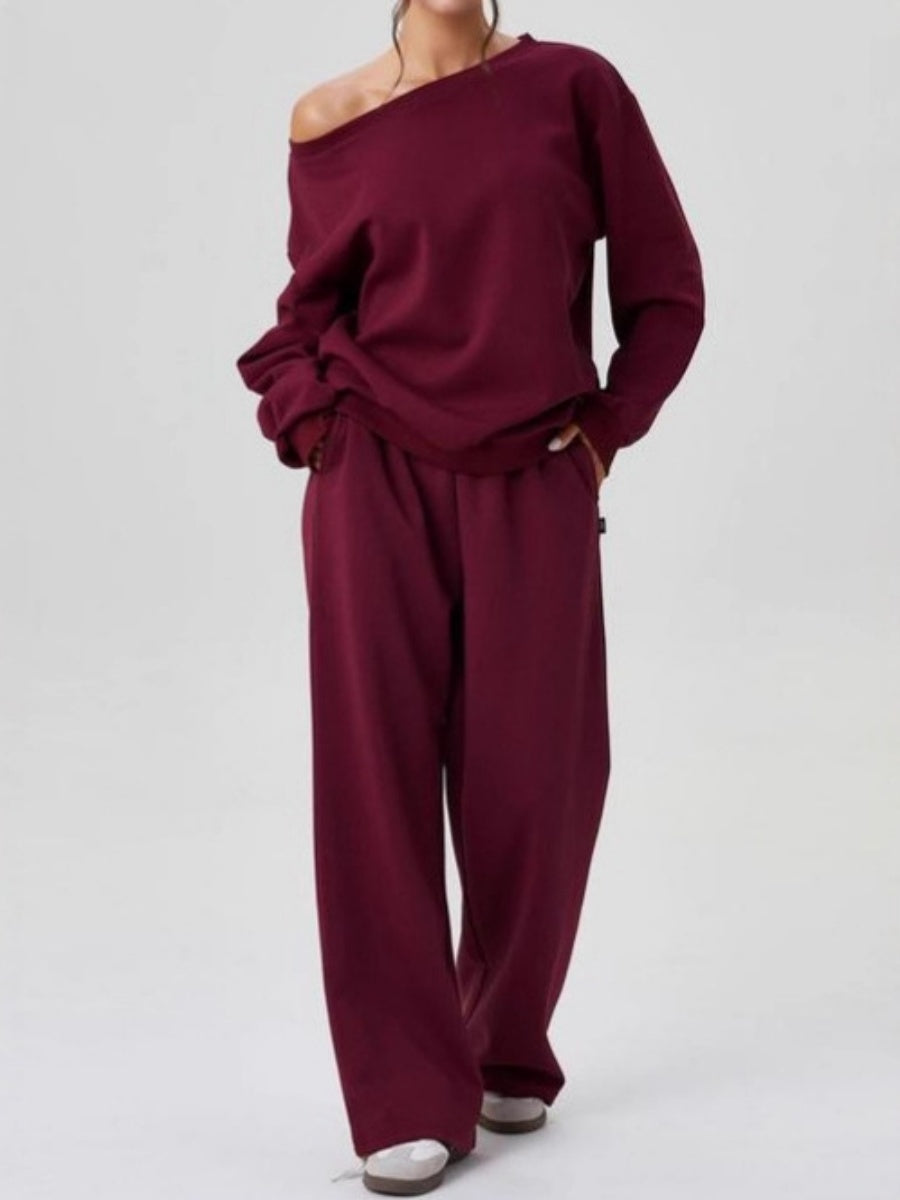 Asymmetrical Shoulder Design Sporty Casual Fashion 2-piece Sets