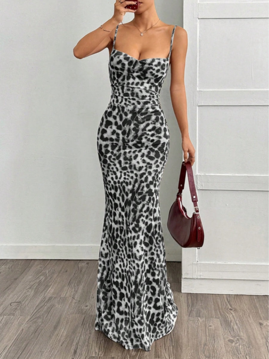 Leopard Slim Fit Sleeveless Maxi Dresses