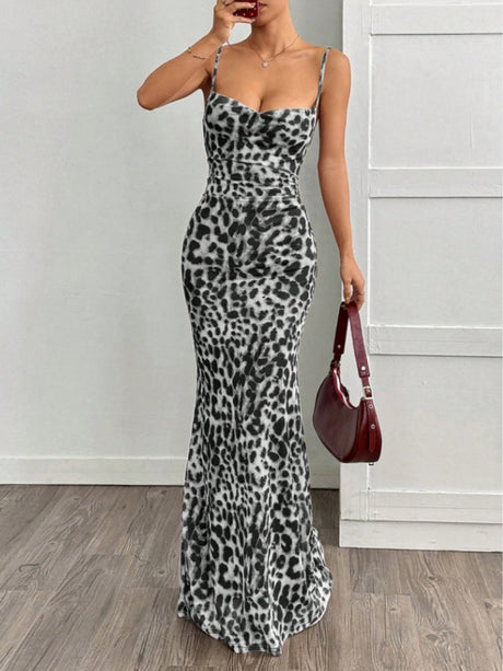Leopard Slim Fit Sleeveless Maxi Dresses