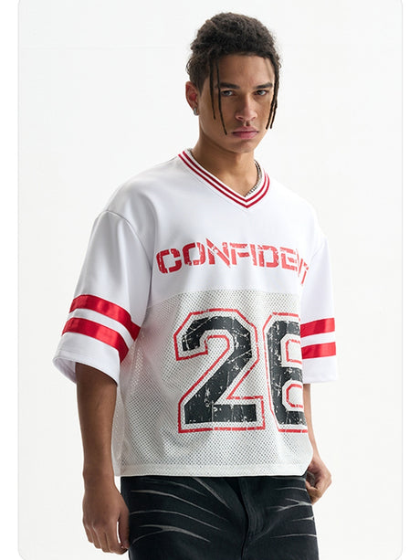 Color-blocked Retro Mesh Jersey Boxy Boxy T-shirts