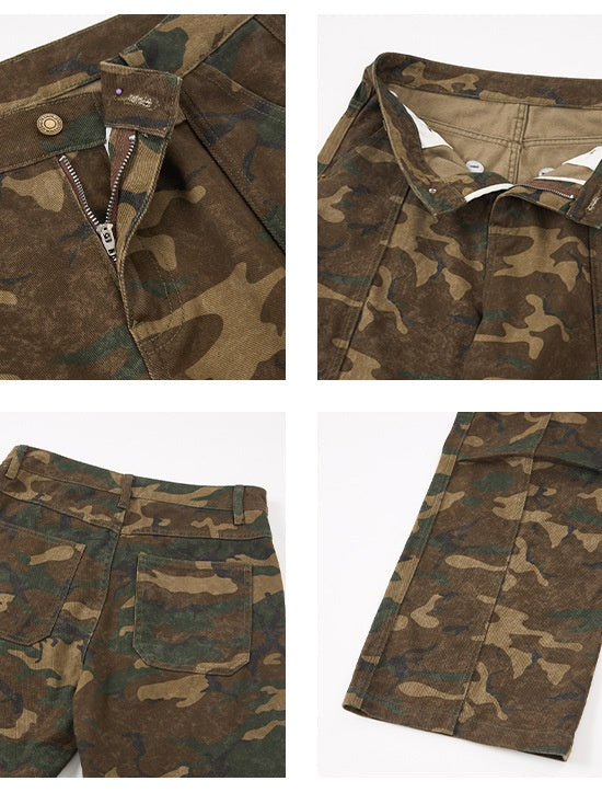 Liber Autumn Neutral wear Multiple pockets Camouflage Pants