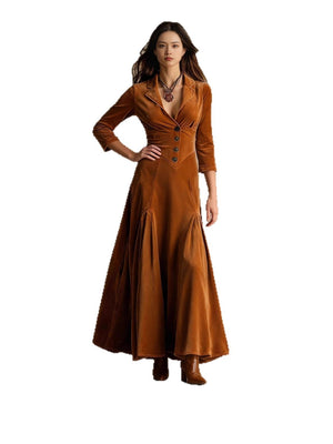 Velvet Swing-style Solid Color Mid-length Dress