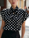 Flying Sleeves Commuting Bow Polka Dots Chiffon Blouse