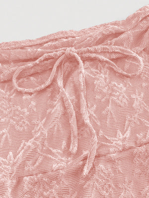 Lace Bow-embellished Off-shoulder Long-sleeved Dress