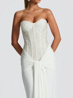 Sequins Tube Top Splicing Bandage Formal Dress Maxi Dresses