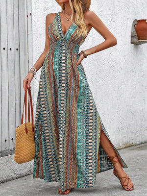Deep V Sleeveless Backless Beach Smock Vacation And Leisure Maxi Dresses