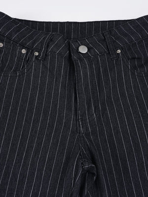 Stripes Contrasting Colors Low-rise Bell-bottoms Jeans