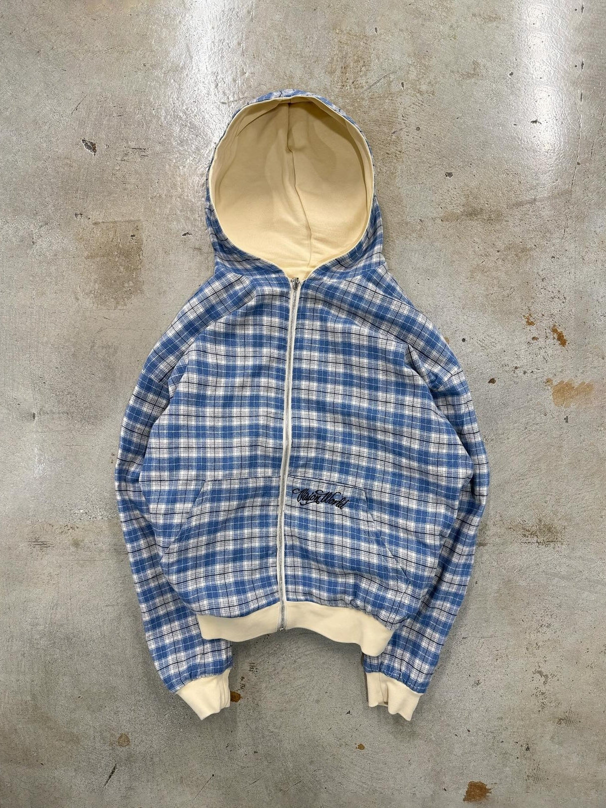 Ins Style Lattice Lining Double-sided Street Fashion Hooded Zip-up Sweatshirt