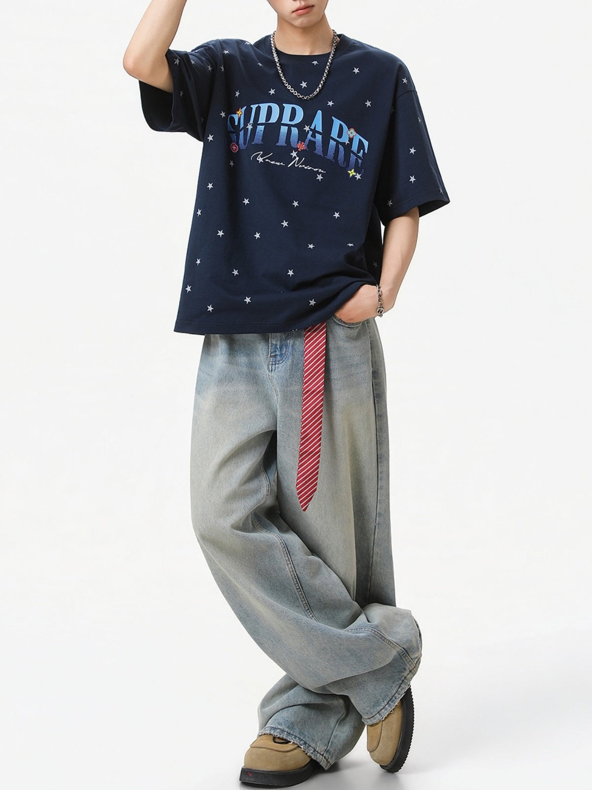 Full Stars Color-blocked Letter Printed T-shirts