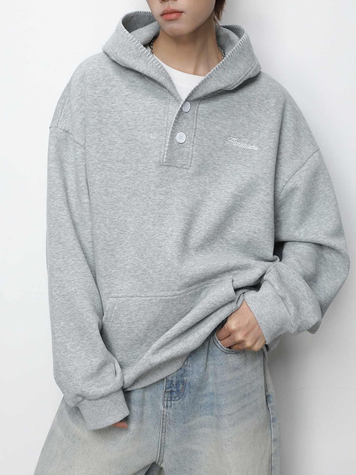 Color-blocked Half-open Collar Hoodie