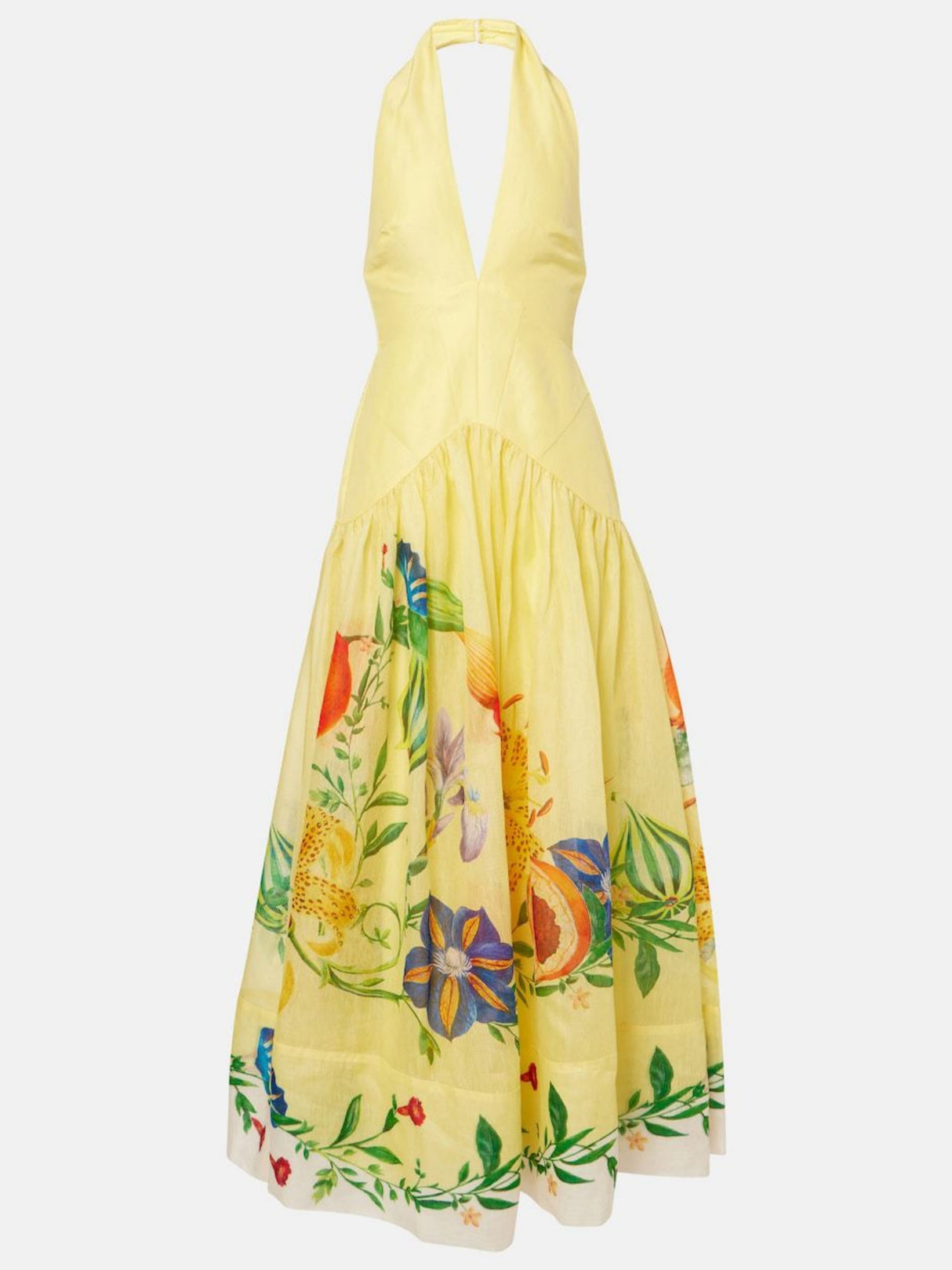 Printed Halter Neck Deep V-neck Backless Large Skirt Maxi Dresses