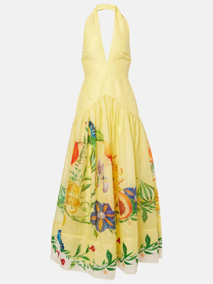 Printed Halter Neck Deep V-neck Backless Large Skirt Maxi Dresses