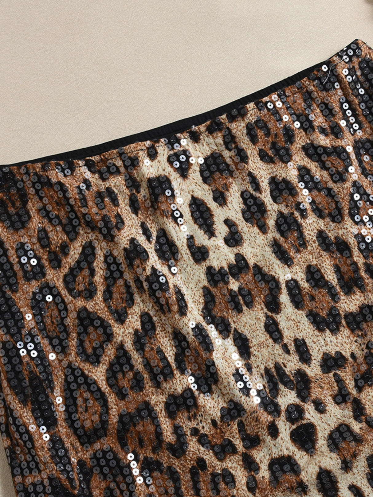 Leopard Print Sequins Stretch Skirts