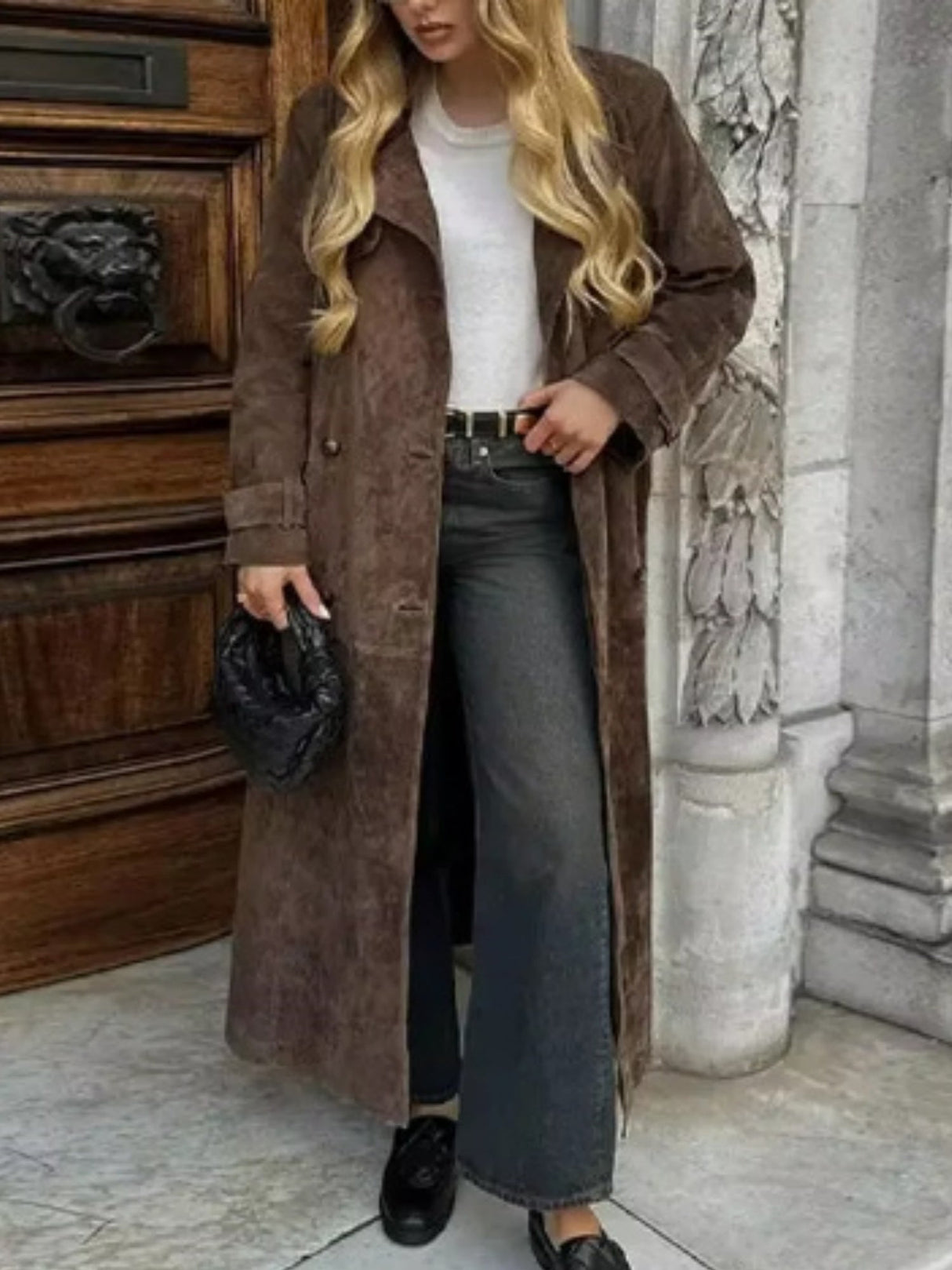 Waist Tie Long Coat Loose-fitting Trench Coat For Commuting