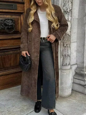 Waist Tie Long Coat Loose-fitting Trench Coat For Commuting